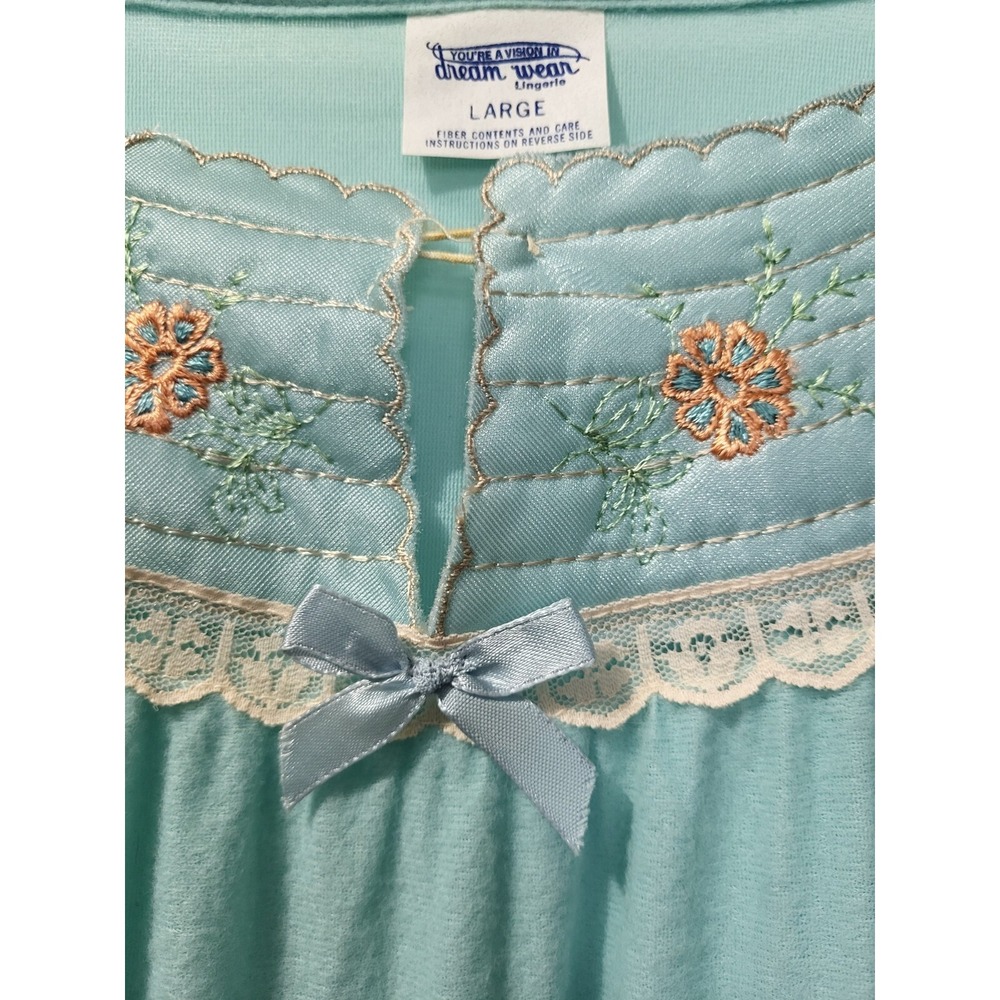 Vintage Dream Wear Nightgown Lingerie Modest Large Aqua Blue 70s USA W Tag - Picture 5 of 7